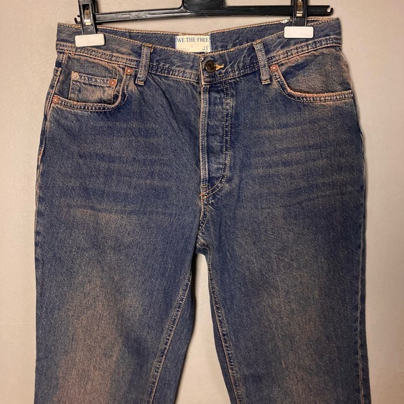 Free people jeans size 28 cropped mid-rise straight leg frayed hem distressed - Picture 2 of 16